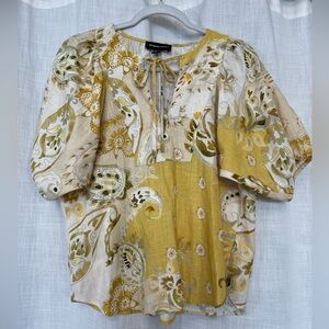 Fifteen Twenty Yellow Bandana Print Boho Blouse Puff Sleeve XS